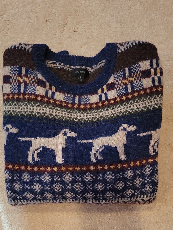 J. Crew Other - J. Crew Men’s S Navy Blue Fair Isle Crewneck Sweater with White Dog Motif